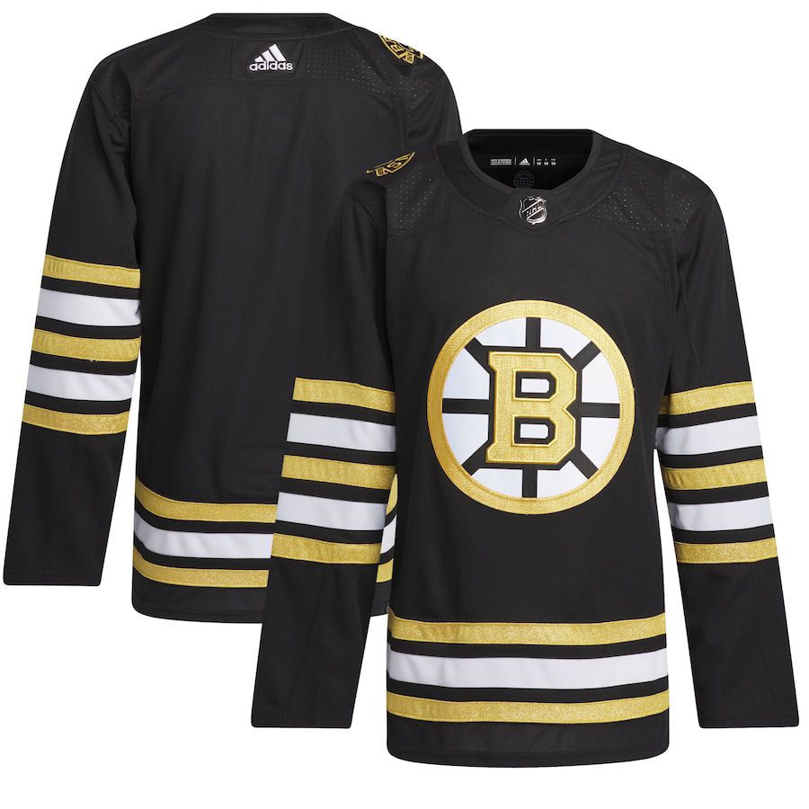 Men Boston Bruins adidas Black 100th Anniversary Primegreen Authentic NHL Jersey
